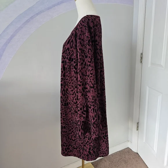 Tacera | 2X | Burgundy & Black Animal Print Bell Sleeve Dress - Picture 4 of 9